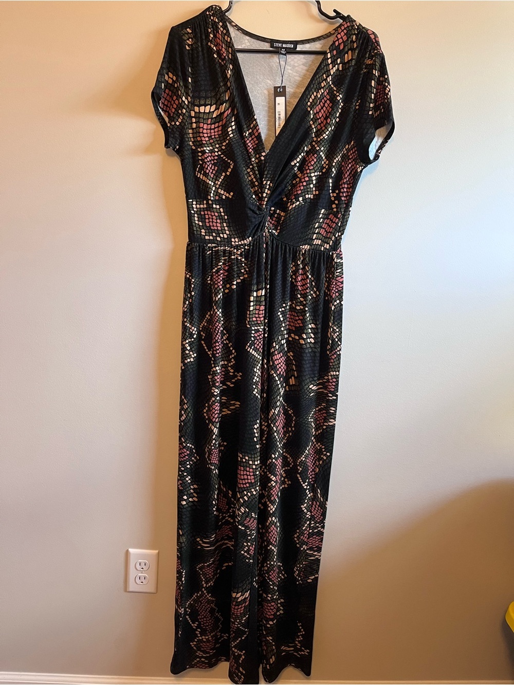 Steve Madden Black Jumpsuit with Pink & Cream Geometric Print